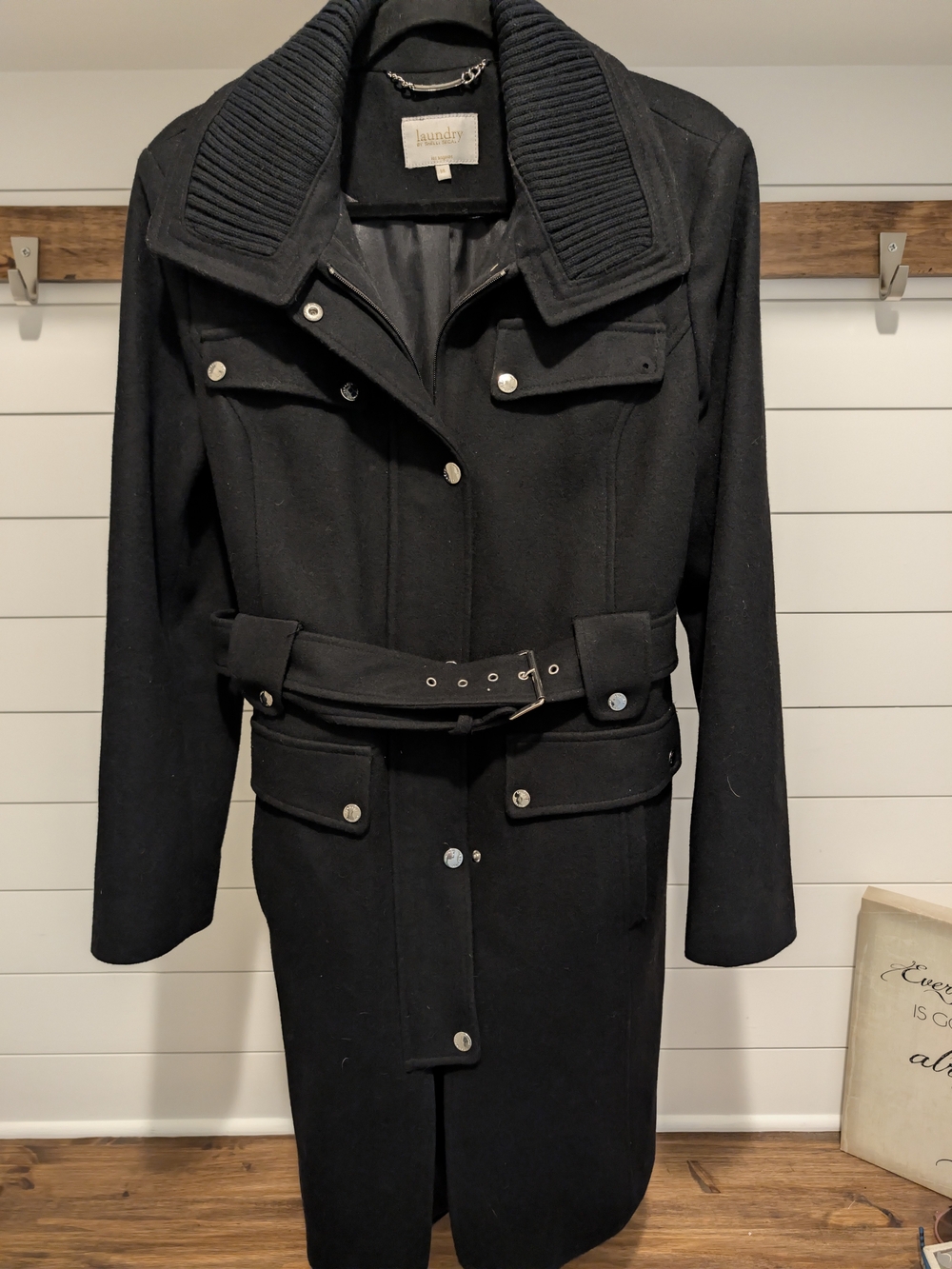 Laundry By Shelli Segal Black Wool-Blend Belted Trench Winter Coat 14